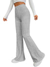 Gray Solid Color High Waist Ribbed Flare Pants