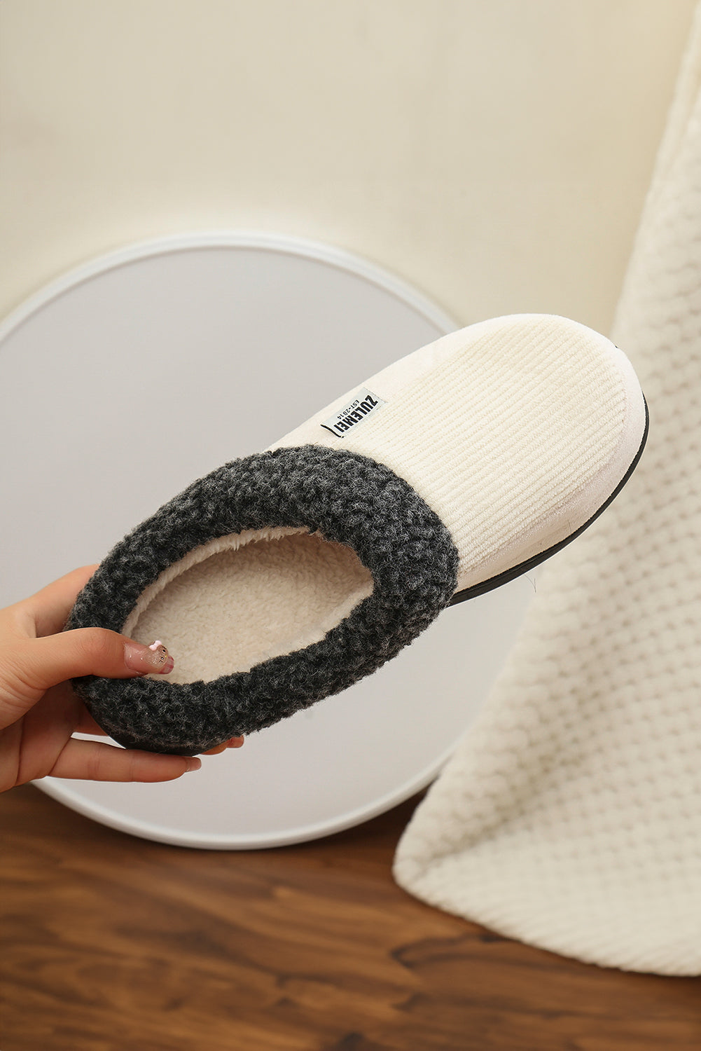 White Plush Lined Winter Warm Slippers