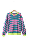 Green Stripe Contrast Edge Oversized Sweatshirt