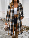 Devine Plaid Long Sleeve Hooded Coat - Cocoa Yacht Club