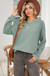 Clearly Aqua Waffle Knit Drop Shoulder V Neck Top