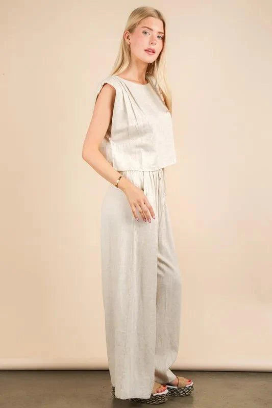VERY J Solid Woven Top & Pants Set