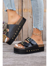 Chestnut Dual Buckle Studded Vintage Platform Slides Shoes