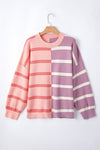 Blue Stripe Exposed Seam Patchwork Loose Sweatshirts