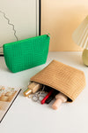 Dark Green Textured Zipper Cosmetic Bag