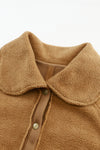 Brown Button Flap Pockets Collared Fleece Jacket - Cocoa Yacht Club