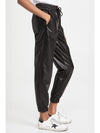 Black Faux Leather Smocked Waist Drawstring Cropped Pants