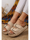 Beige Suede Buckle Decor Corky Platform Slides Shoes