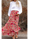 Pink Boho Floral Print High Waist Maxi Skirt