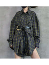 Retro Loose Plaid Shirt Dress with Belt