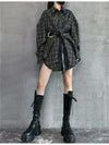 Retro Loose Plaid Shirt Dress with Belt