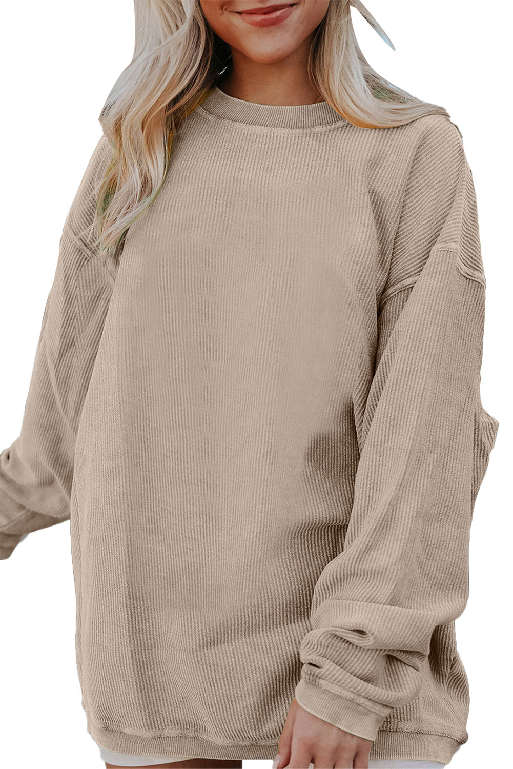 Light Grey Drop Shoulder Crinkle Rib Oversized Sweatshirt