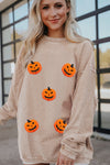 Apricot Twsted Rib Chenille Halloween Pumpkin Patched Graphic Sweatshirt