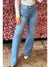 Light Blue Floral Beads Decor High Rise Wide Leg Jeans