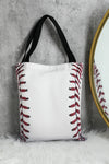 White Baseball Print Canvas Tote Bag