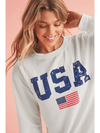 White USA Flag Print Ribbed Drop Shoulder Sweatshirt