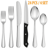 24 Piece Silverware Set with Steak Knives, Stainless Steel Flatware Set, Cutlery Set Service for 4, Mirror Polished Utensils Set, Forks and Spoons Silverware Set, Dishwasher Safe
