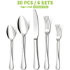 30 Pieces Silverware Set, Stainless Steel Flatware Cutlery Set for 6, Fancy Tableware Eating Utensils for Home Kitchen Restaurant Hotel, Mirror Polish, Dishwasher Safe by Kosbon