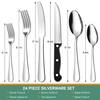 24 Piece Flatware Set for 4, TINANA Stainless Steel Flatware Set, Mirror Polished Cutlery Utensil Set, Durable Home Kitchen Eating Tableware Set, Fork Knife Spoon Set,Dishwasher Safe-Silver