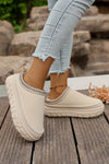 Black Contrast Stitch Detail Plush Winter Clog Slippers