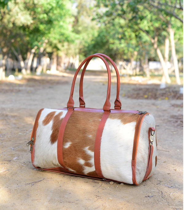 Leather Duffle Bag - Brown & White