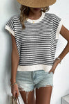 Blue Stripe Contrast Trim Knit Dolman Top