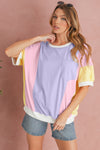 White Colorblock Patchwork Oversized T Shirt