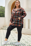 Green Plaid Plus Size Kangaroo Pocket Drawstring Hoodie