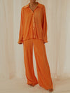  Collared Neck Long Sleeve Top and Pants Lounge Set.