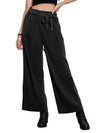 Black Elastic High Waisted Wide Leg Pants with Pockets