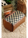 Black Checker Print Leather Zipper Makeup Bag