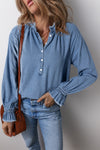 Half Button Long Sleeve Denim Top - Cocoa Yacht Club