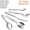 40-Piece Silverware Set, Vesteel Stainless Steel Flatware Set Service for 8, Modern Tableware Cutlery Set for Home and Restaurant, Square Edge & Mirror Finish, Dishwasher Safe