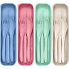 4 Pack Reusable Travel Utensils Set with Case, Wheat Straw Portable Knife Fork Spoons Tableware, Eco-Friendly Cutlery for Kids Adults Travel Picnic Camping Utensils, 4 Colors