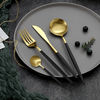 24-Piece Flatware Set, Gold Flatware Set for 6 , Black and Gold Flatware, Stainless Steel Knife Fork Spoon, Home Dinnerware Tableware Set for 6, Cutlery Set, Include Knives/Forks/Spoons Gold/Black