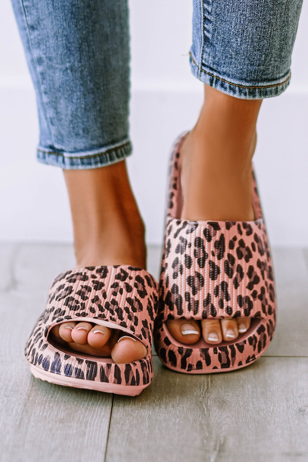 Pink Leopard Cloud Slides Thick Sole Flat Slides Shoes