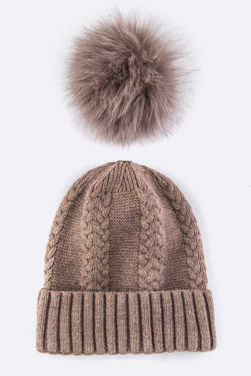 Large Genuine Fur PomPom Cashmere Beanie