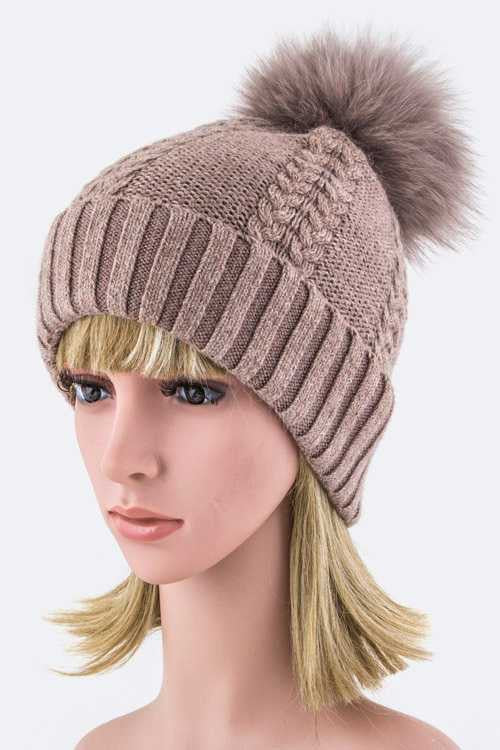 Large Genuine Fur PomPom Cashmere Beanie