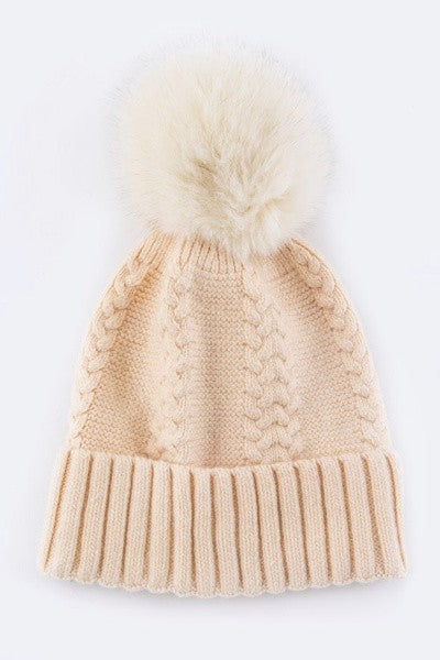 Large Genuine Fur PomPom Cashmere Beanie