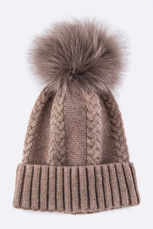 Large Genuine Fur PomPom Cashmere Beanie