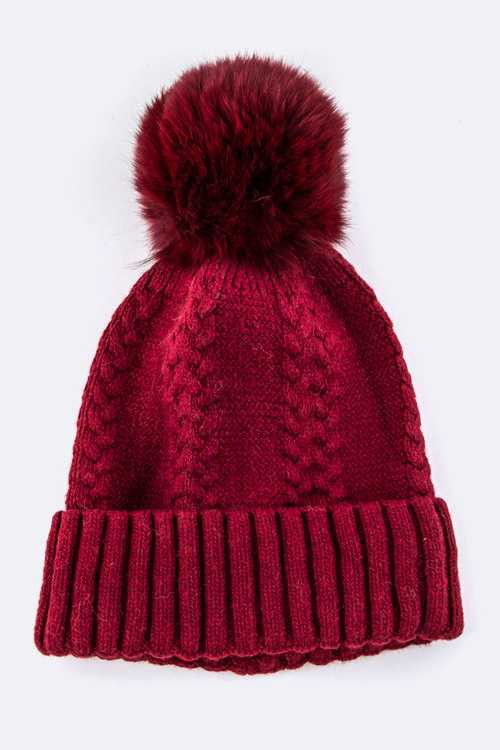 Large Genuine Fur PomPom Cashmere Beanie