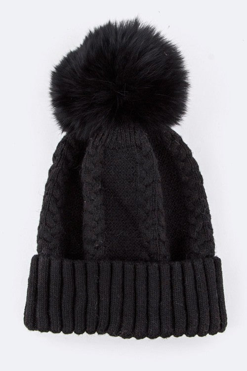 Large Genuine Fur PomPom Cashmere Beanie