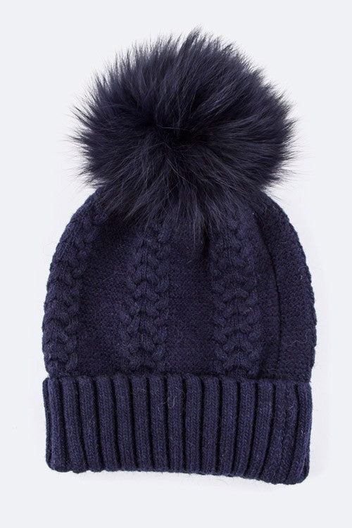 Large Genuine Fur PomPom Cashmere Beanie