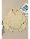 Parchment Quarter Zip Stand Neck Kangaroo Pocket Sweatshirt