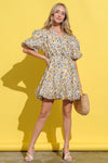 And The Why Full Size Floral Surplice Puff Sleeve Dress - Cocoa Yacht Club