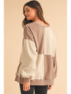 Parchment Colorblock Henley High Low Loose Sweatshirt