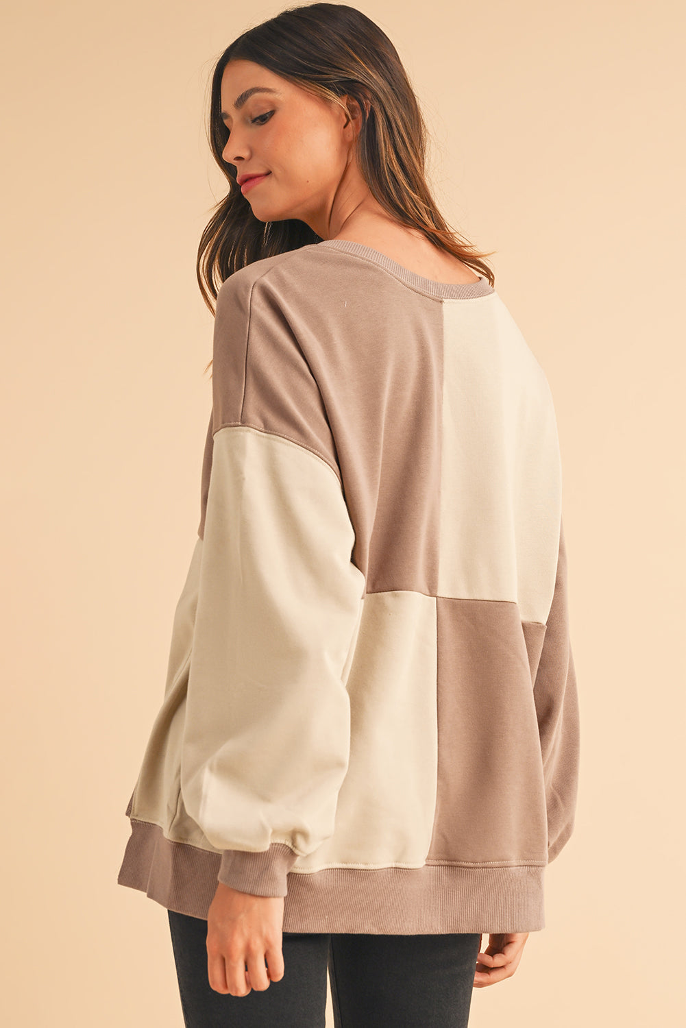 Parchment Colorblock Henley High Low Loose Sweatshirt