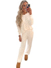 Beige Checkered Print Long Sleeve Loose Fit Pajama Set