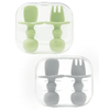 4 Pcs Baby Spoons Self Feeding 6 Months, Silicone Baby Spoons First Stage and Baby Fork, Toddler Utensils for Baby Led Weaning with 2 Cases (Green, Grey)