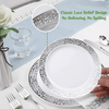 350 Piece Silver Dinnerware Set 50 Guest-100 Silver Lace Plastic Plates-50 Silver Plastic Silverware-50 Silver Plastic Cups-50 Linen Feel Silver Paper Napkins,FOCUSLINE Disposable Dinnerware Set
